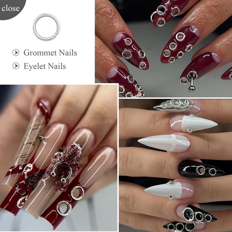 furtherpretty Gothic Punk Nail Piercing Charms, Gold Silver Open Rings Dangle Nail Charms, Y2K Grommets & Eyelets Nail Art Decorations Accessories, Manicure Supplies, Jump Rings for Jewelry Making - Image 4